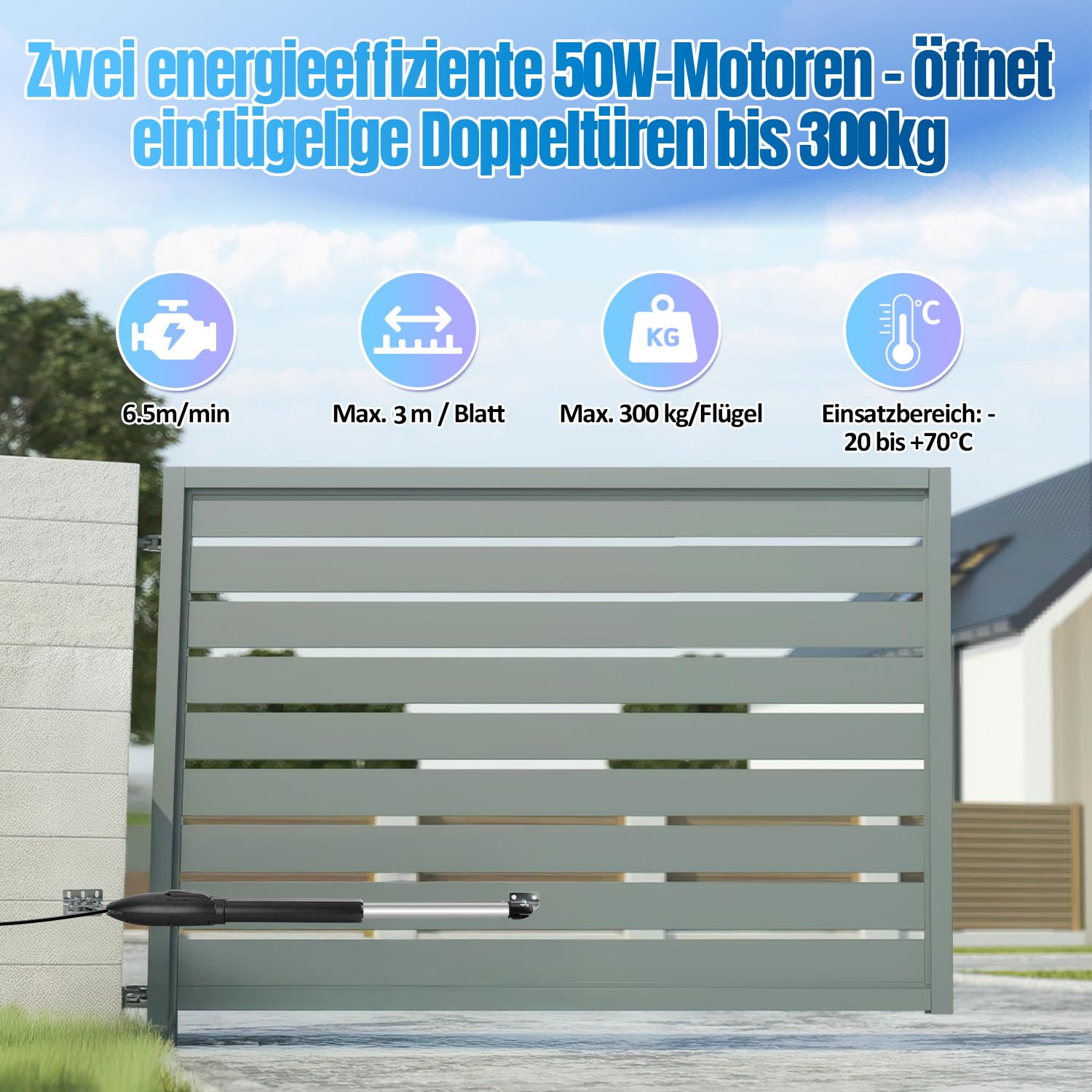 Jopassy Flügeltorantrieb 600 kg für Doppelflügeltore bis 6 m mit 6 Fernbedienungen