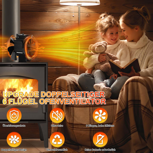 Jopassy Doppelseitiger Kaminventilator 12 Flügel ohne Strom mit Thermometer