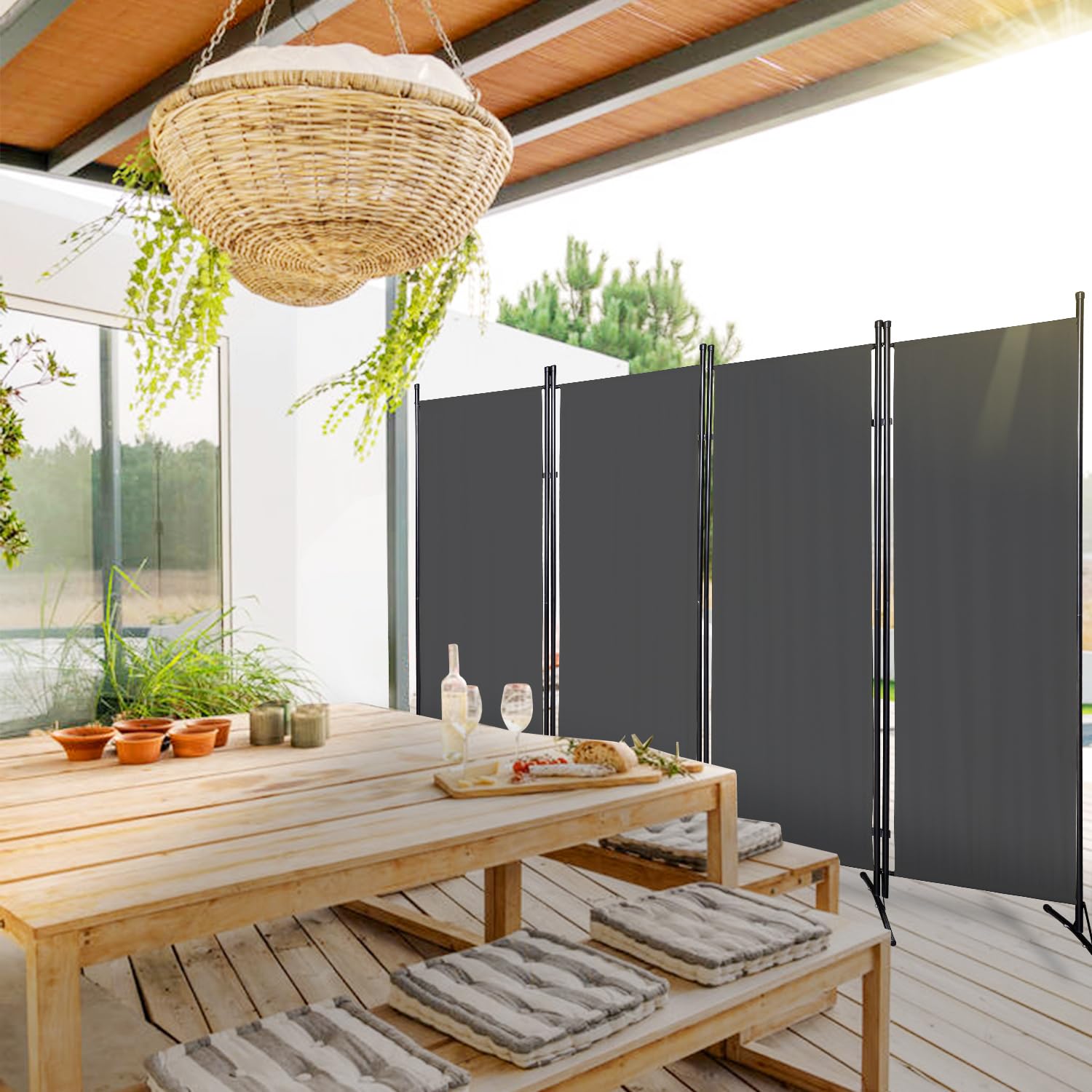 Jopassy Paravent Raumteiler Sichtschutz Faltbar Freistehend für Terrasse Balkon Garten