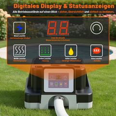 Jopassy Poolheizung elektrisch 3000W – elektrische Poolheizung mit Digitaldisplay, FI-Schutz, Kippschutz, 32-38 mm Anschluss für Pool & Aufstellbecken