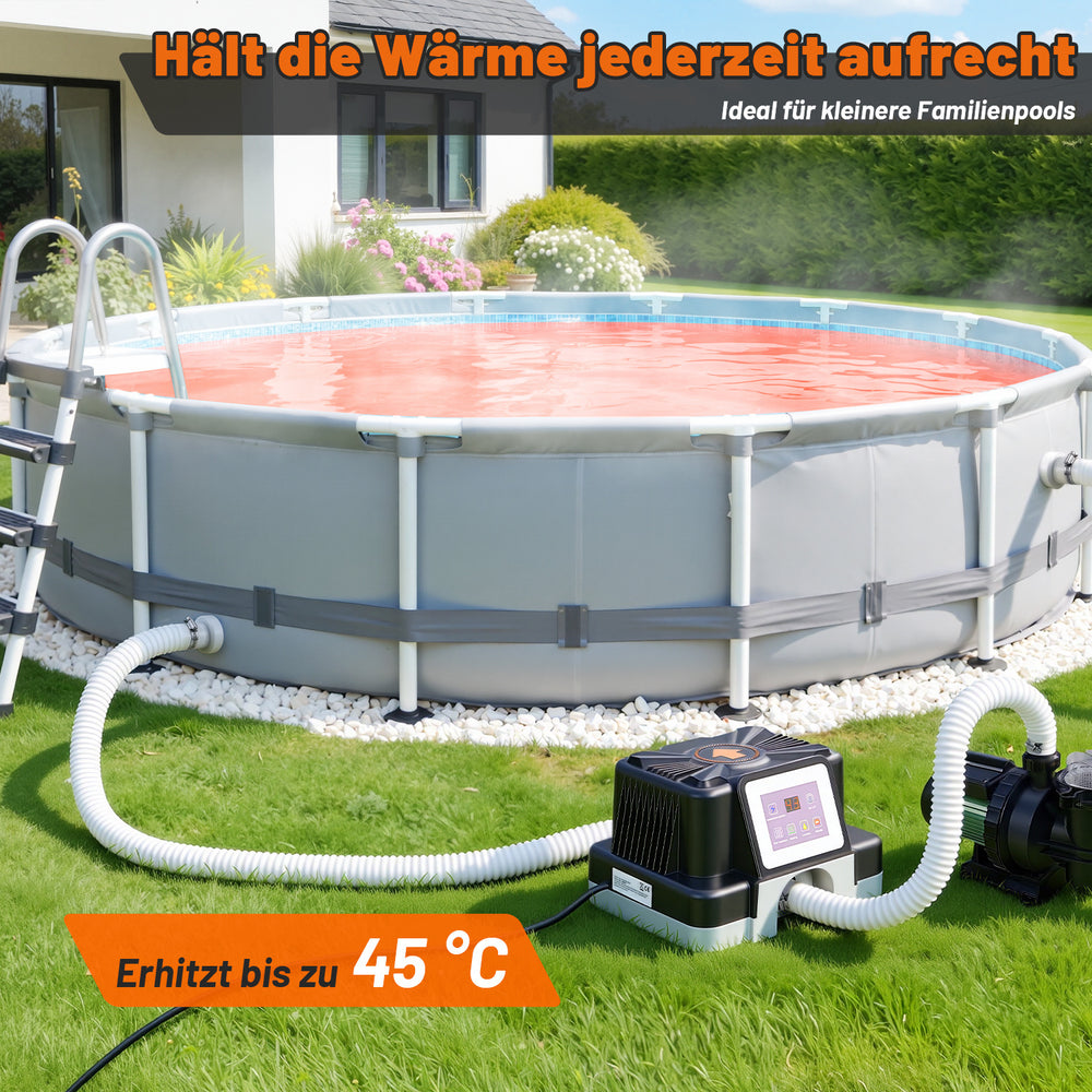 Jopassy Poolheizung elektrisch 3000W – elektrische Poolheizung mit Digitaldisplay, FI-Schutz, Kippschutz, 32-38 mm Anschluss für Pool & Aufstellbecken
