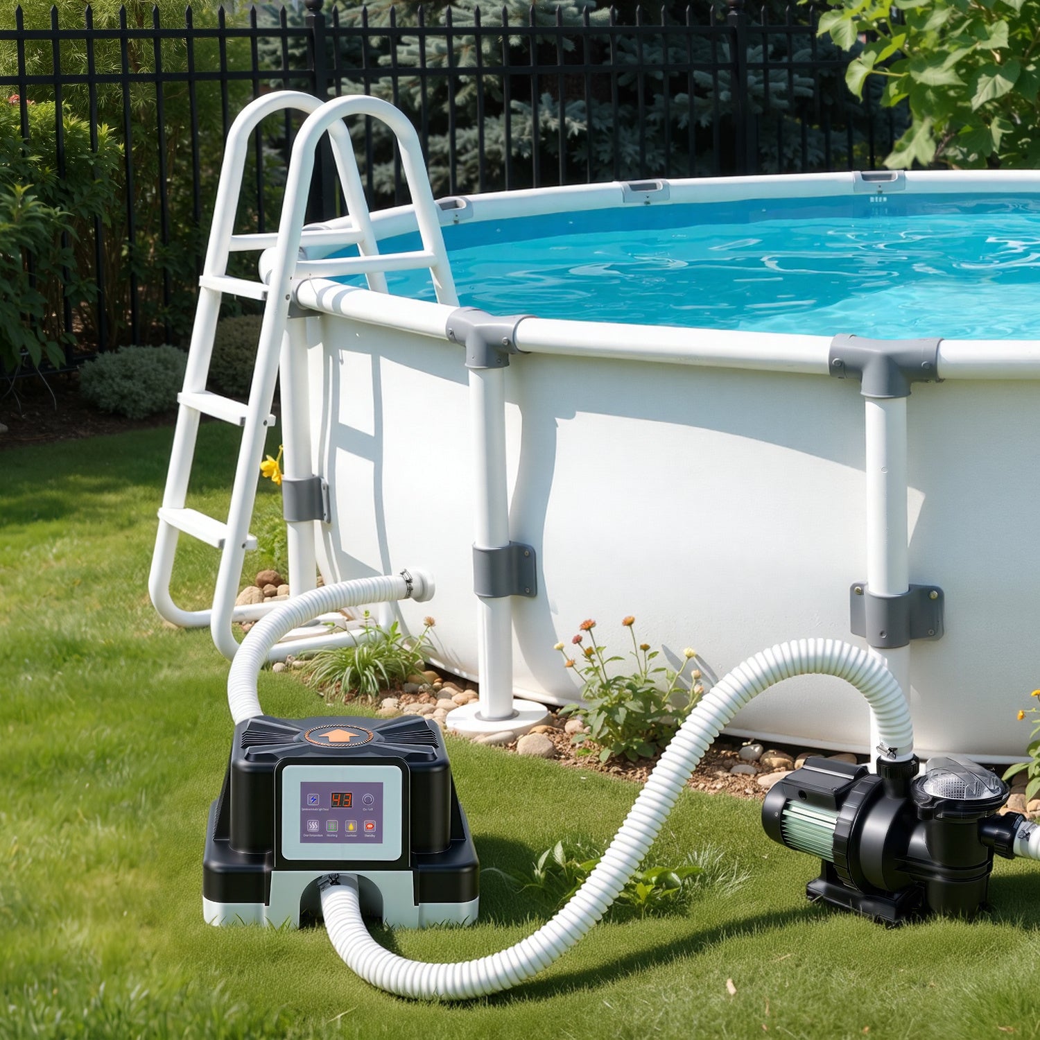 Jopassy Poolheizung elektrisch 3000W – elektrische Poolheizung mit Digitaldisplay, FI-Schutz, Kippschutz, 32-38 mm Anschluss für Pool & Aufstellbecken