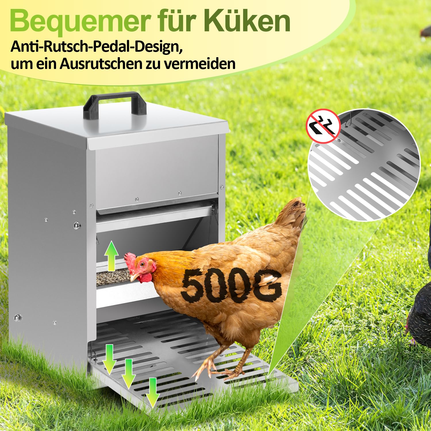 Jopassy Futterautomat Hühner 5 kg verzinkt mit Pedal rattensicher