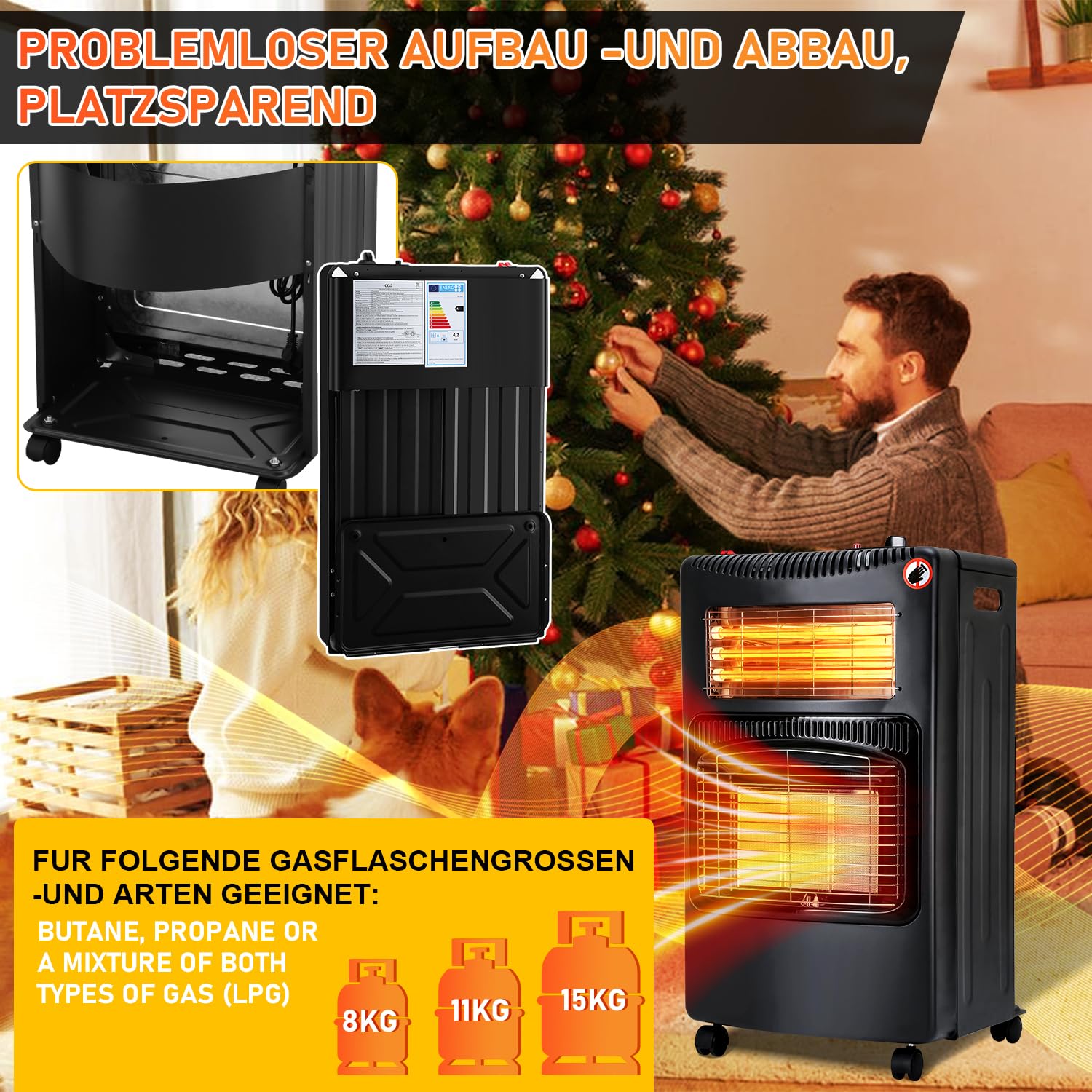 Jopassy Gasheizer 4200W mit 1260W Elektroheizung 3 Heizstufen für Propan und Butan