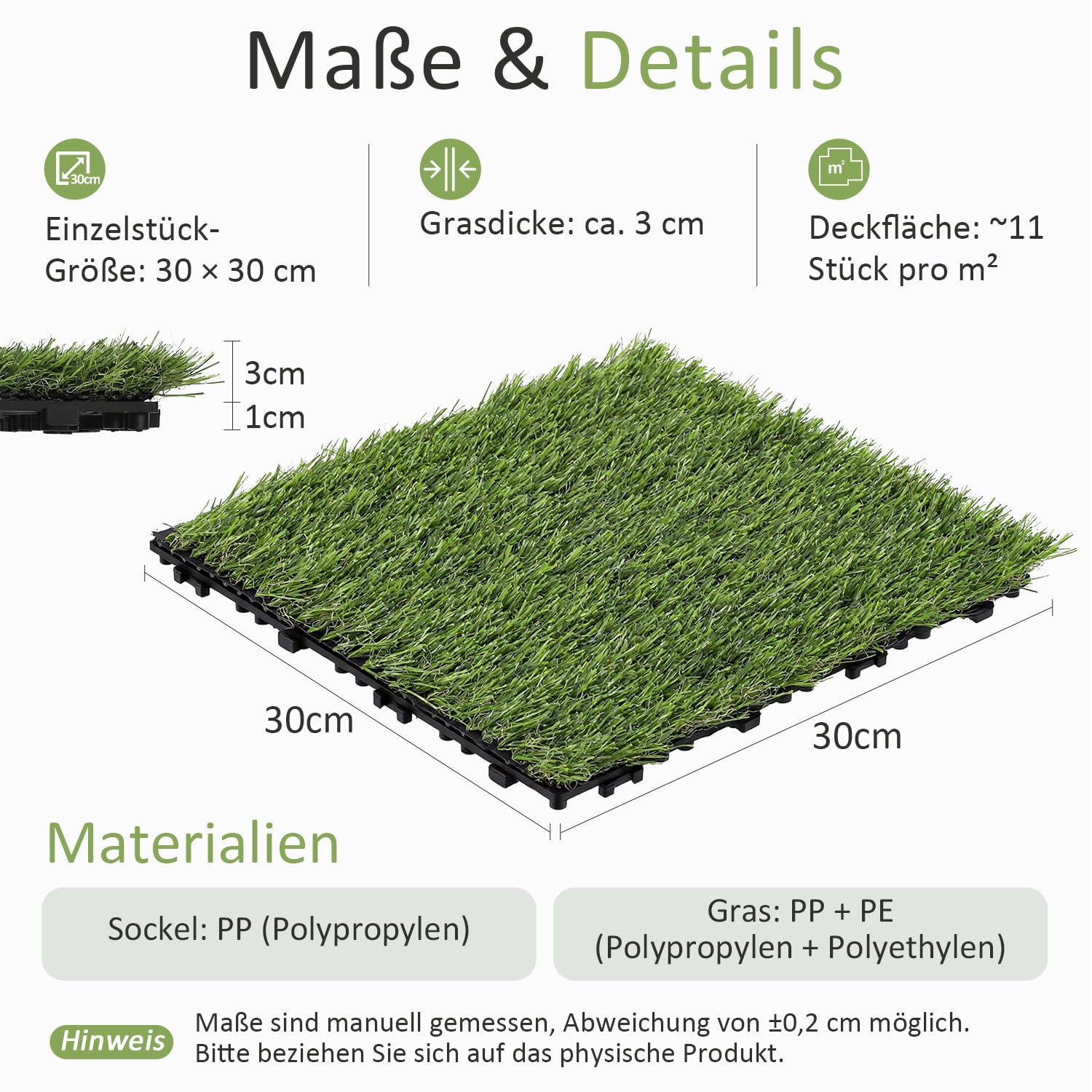Jopassy Rasen Klickfliesen 30x30 cm Kunstrasenfliesen für Balkon Terrasse