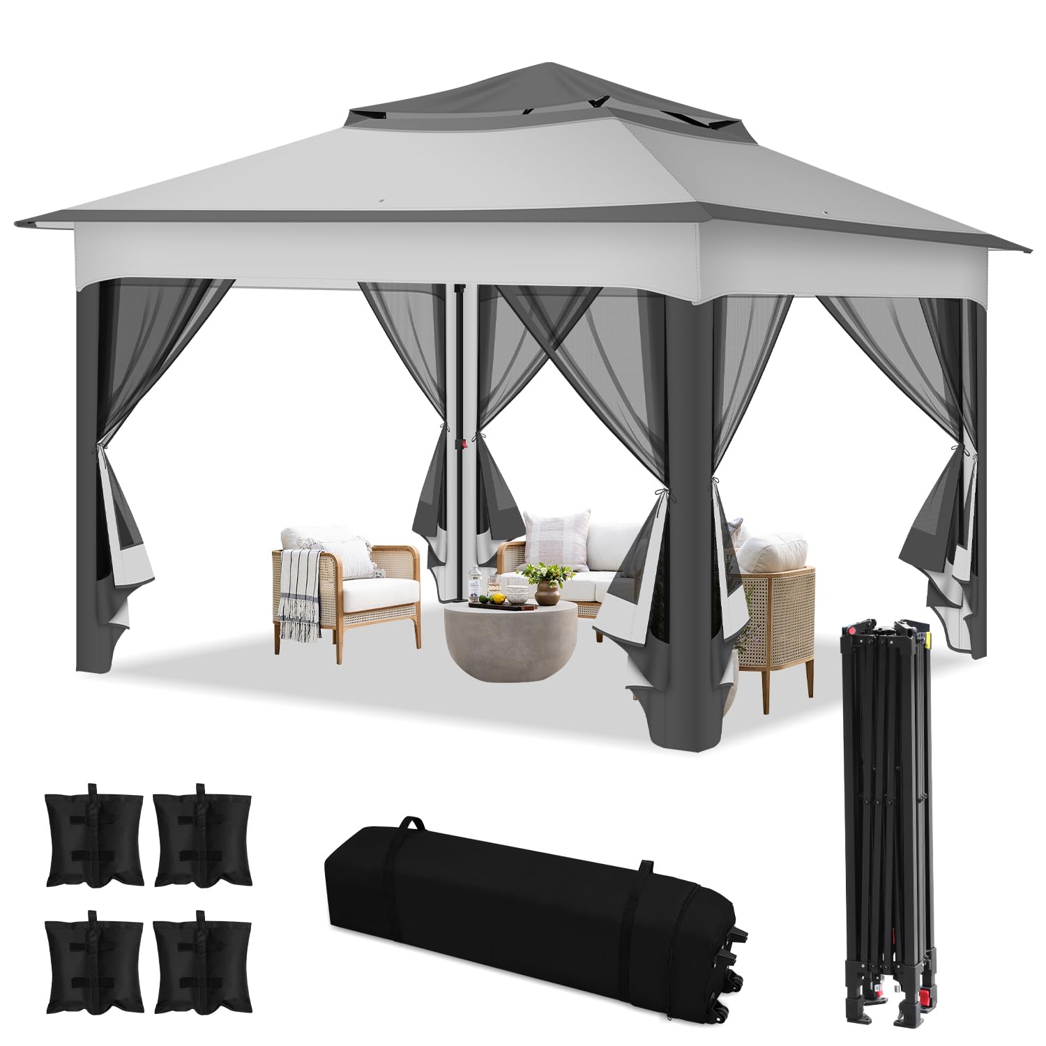 Jopassy Pavillon 3x3 m wasserdicht mit Moskitonetz und Doppeldach für Garten