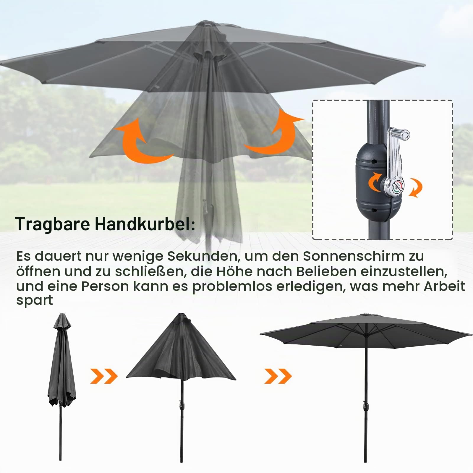 Jopassy Sonnenschirm 350 cm mit Kurbel UPF 50+ für Garten Terrasse und Balkon