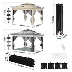 Jopassy Pavillon 3x3 m wasserdicht mit Moskitonetz und Doppeldach für Garten