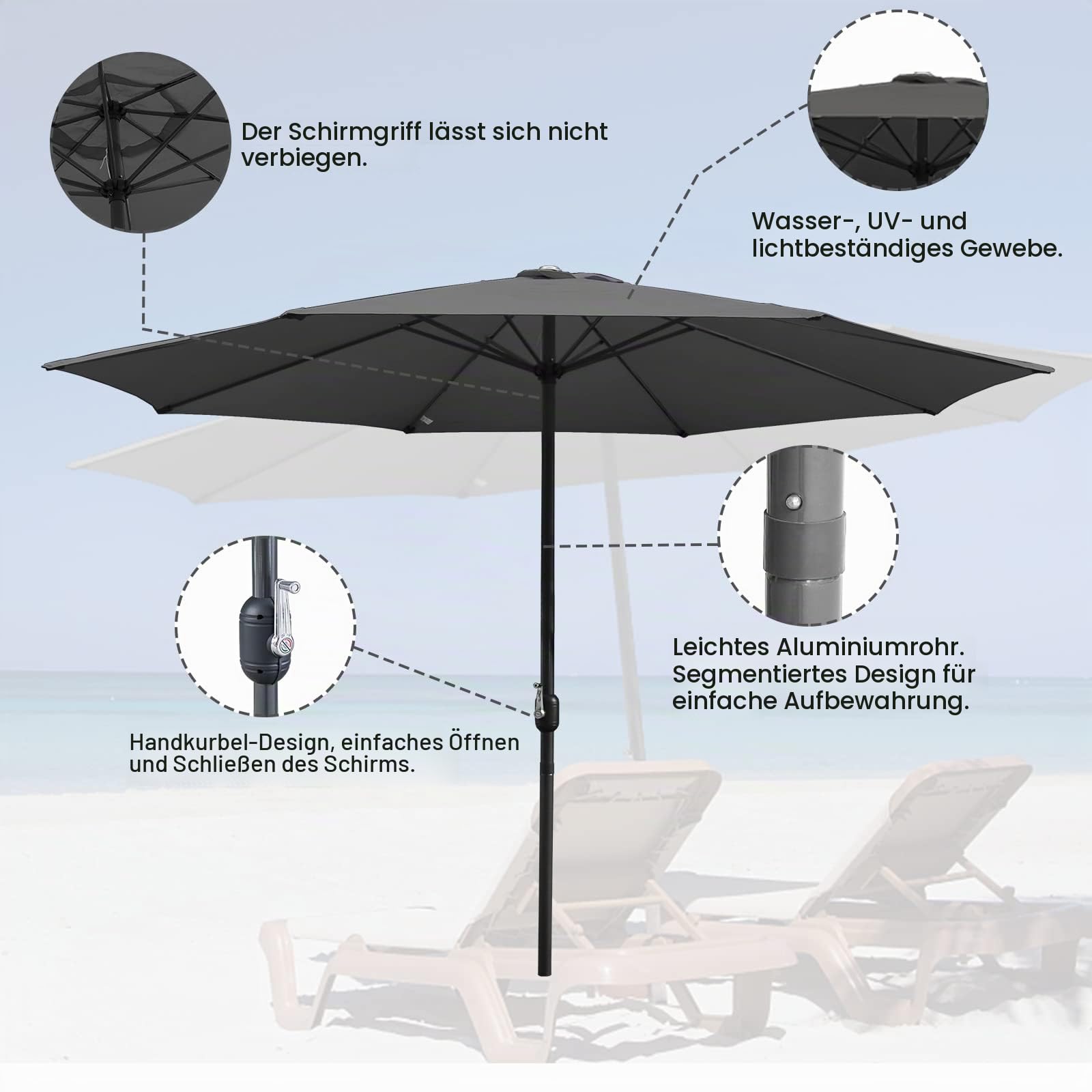 Jopassy Sonnenschirm 350 cm mit Kurbel UPF 50+ für Garten Terrasse und Balkon