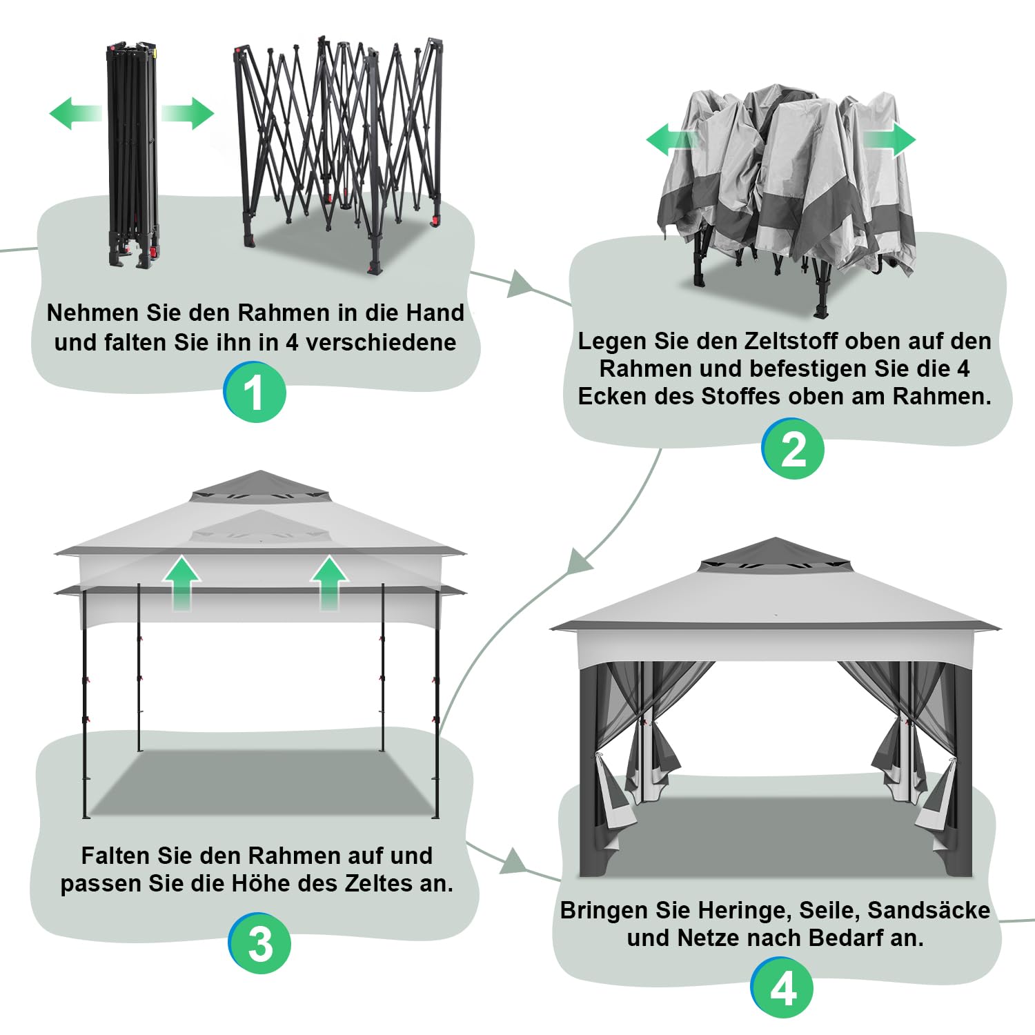Jopassy Pavillon 3x3 m wasserdicht mit Moskitonetz und Doppeldach für Garten