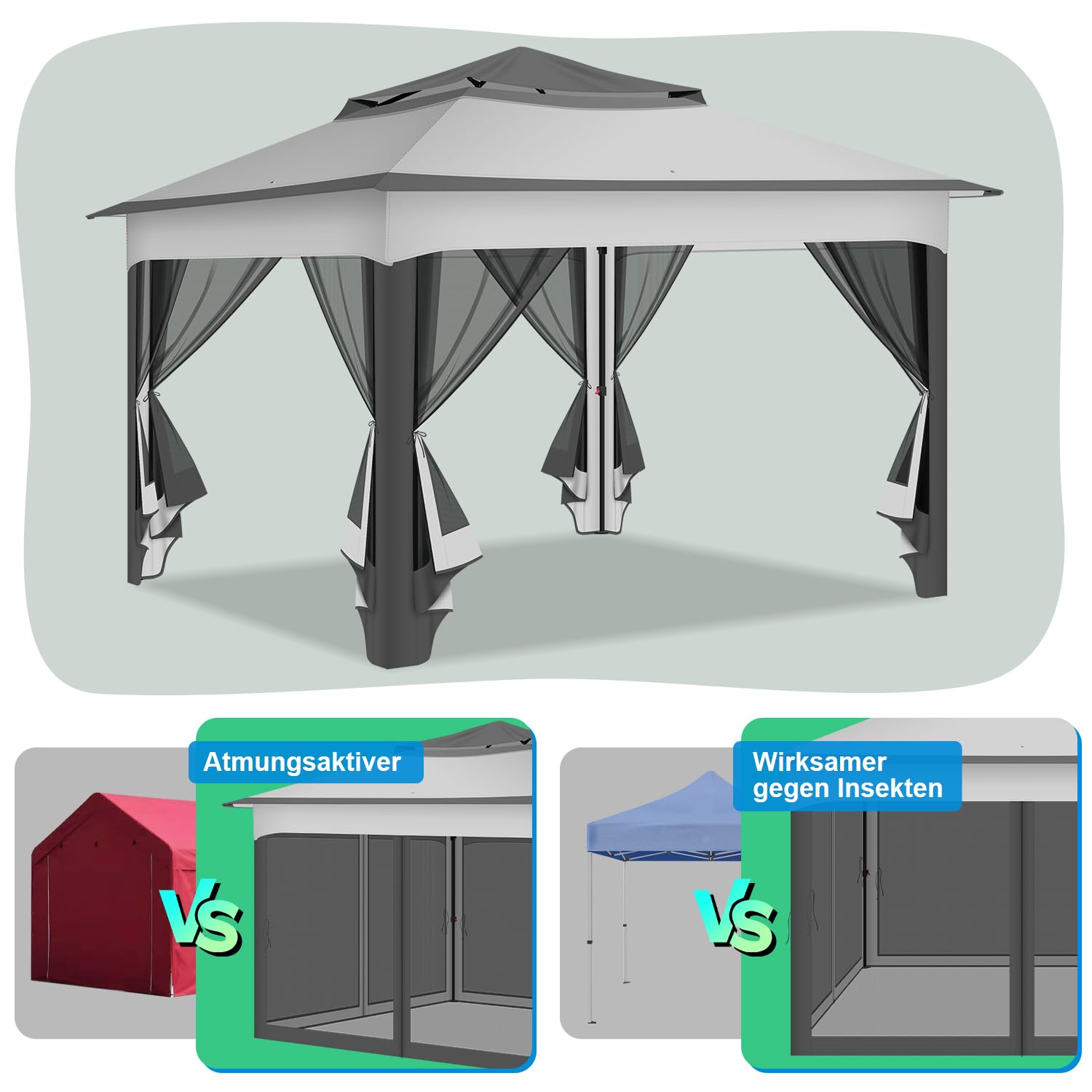 Jopassy Pavillon 3x3 m wasserdicht mit Moskitonetz und Doppeldach für Garten