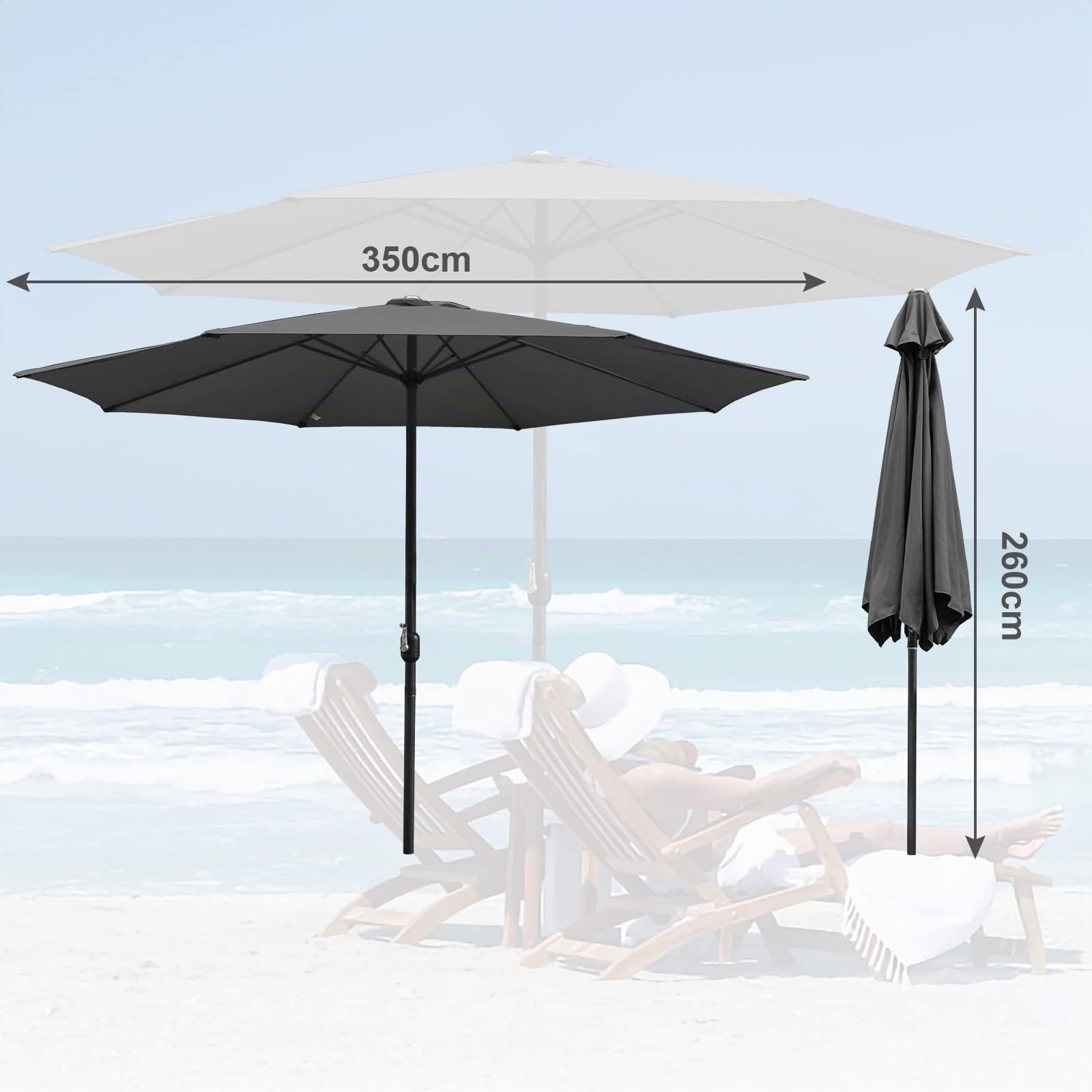 Jopassy Sonnenschirm 350 cm mit Kurbel UPF 50+ für Garten Terrasse und Balkon
