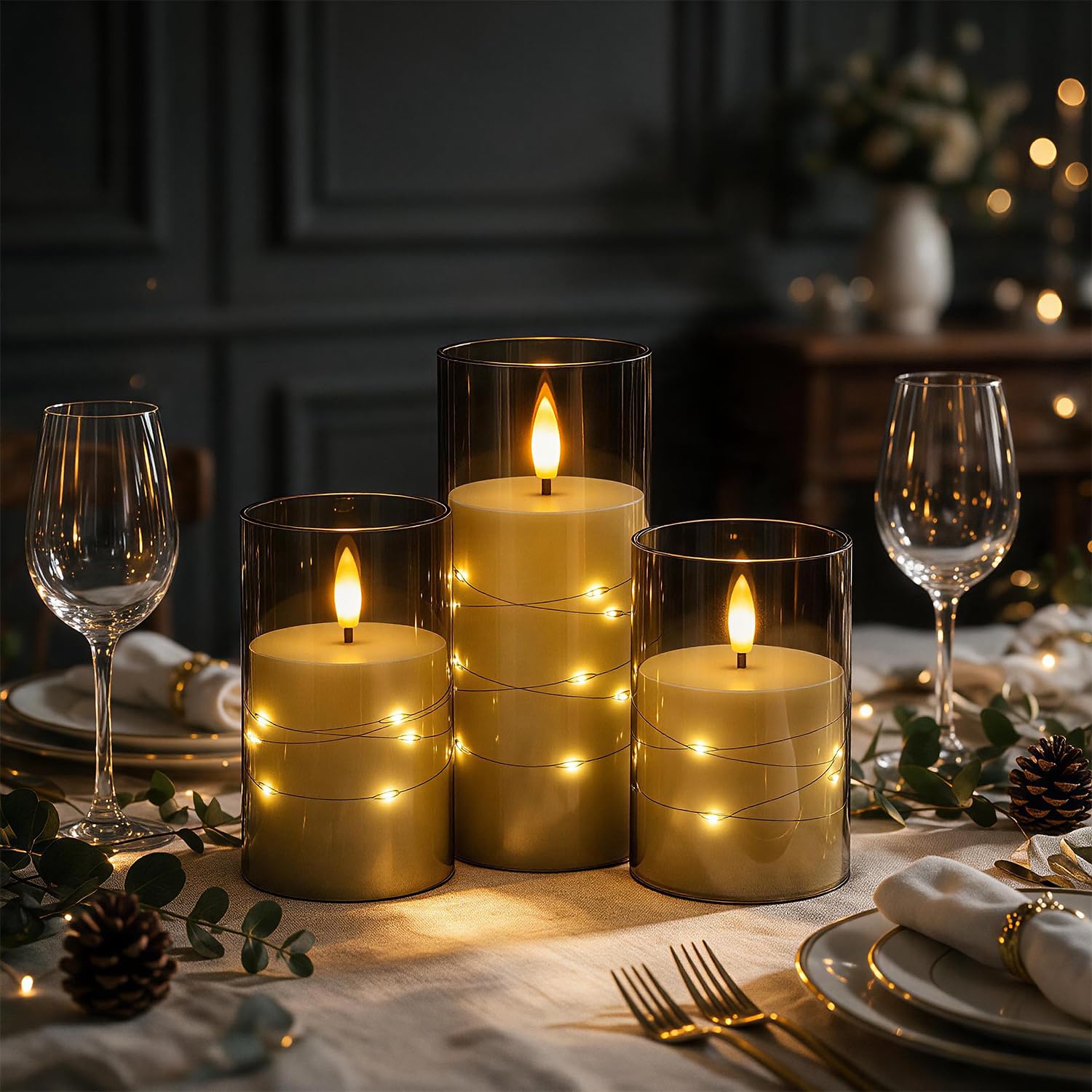 Jopassy LED Kerzen 3er/5er Set mit Lichterkette Fernbedienung und Timer