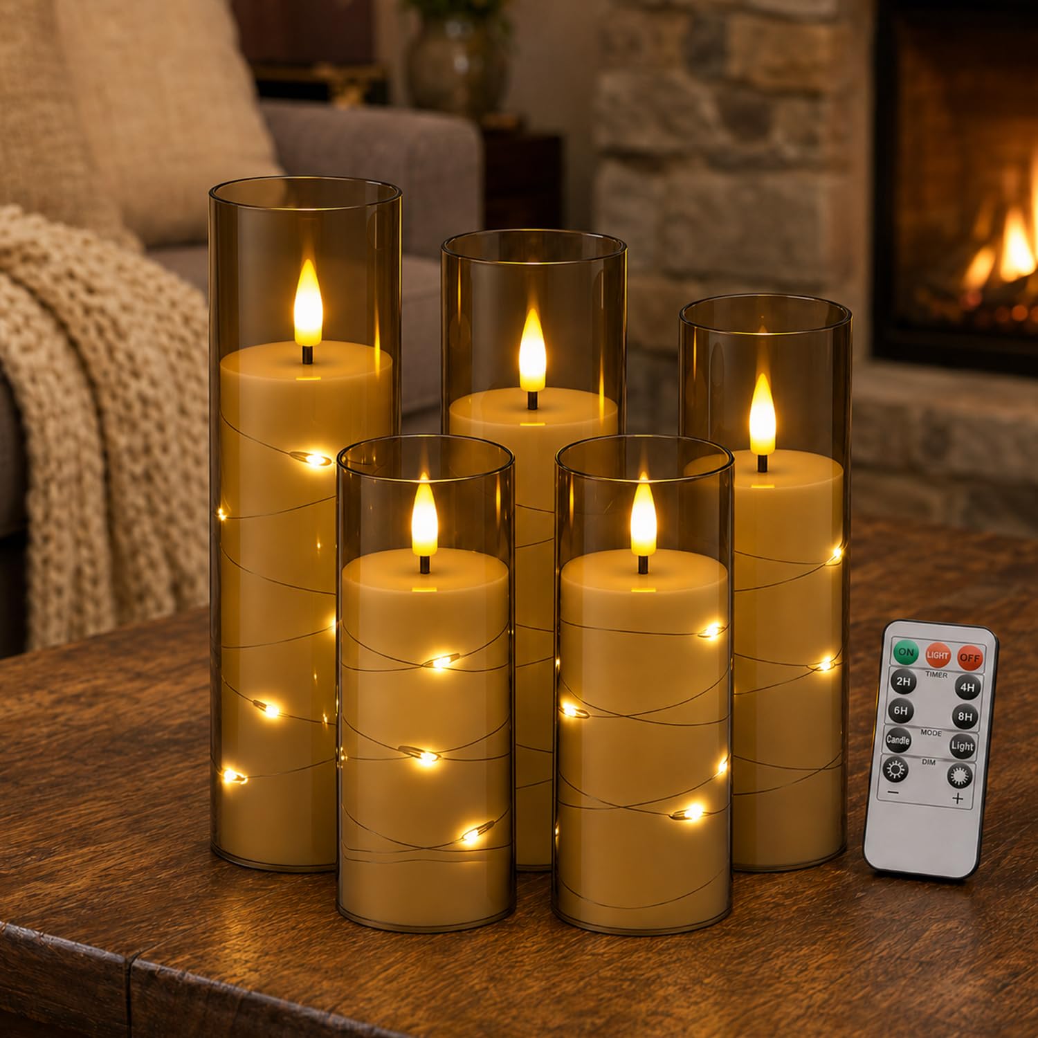 Jopassy LED Kerzen 3er/5er Set mit Lichterkette Fernbedienung und Timer