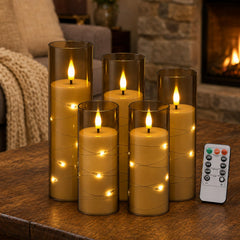 Jopassy LED Kerzen 3er/5er Set mit Lichterkette Fernbedienung und Timer