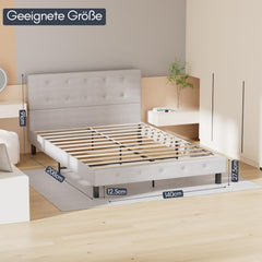 Jopassy Polsterbett 120/140×200 cm in Hellgrau mit Kopfteil und Lattenrost