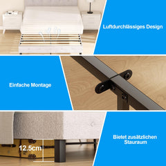 Jopassy Polsterbett 120/140×200 cm in Hellgrau mit Kopfteil und Lattenrost