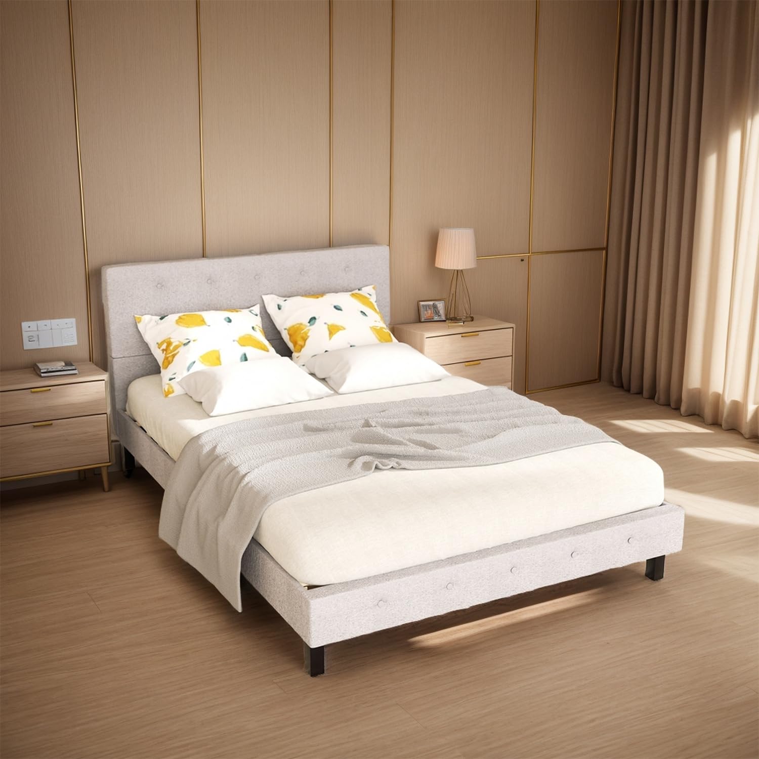 Jopassy Polsterbett 120/140×200 cm in Hellgrau mit Kopfteil und Lattenrost