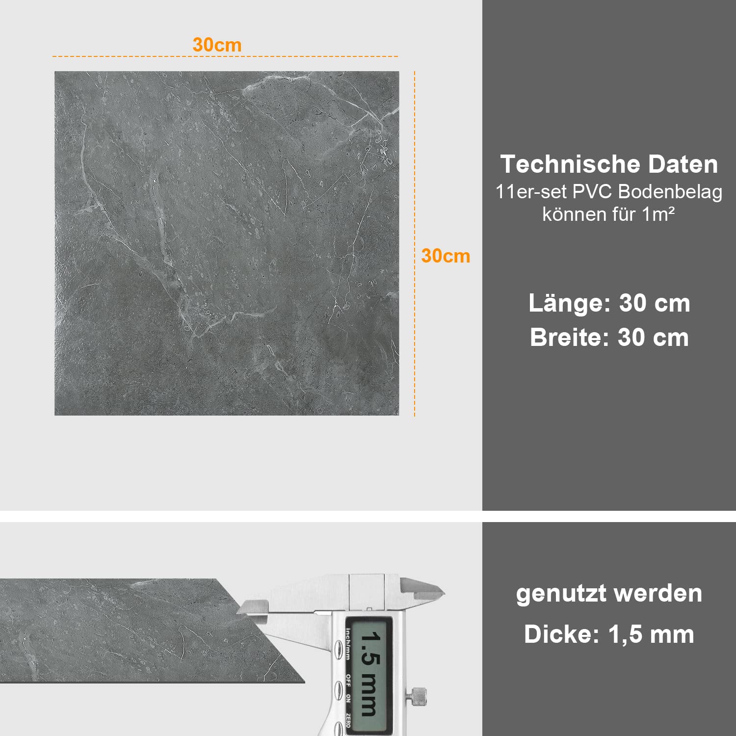 Jopassy PVC Bodenbelag selbstklebend Vinyl Bodenfliesen Marmoroptik 30x30cm