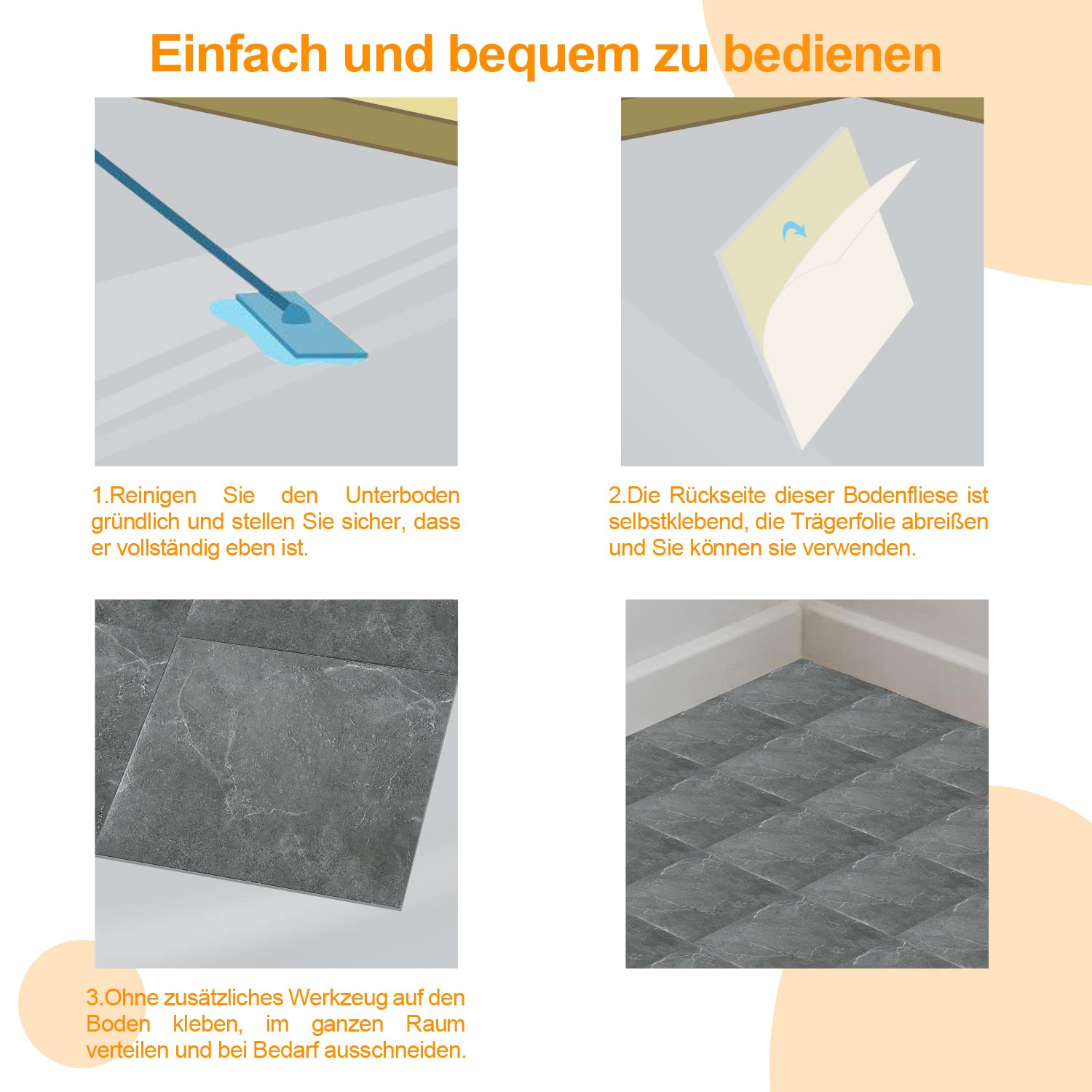 Jopassy PVC Bodenbelag selbstklebend Vinyl Bodenfliesen Marmoroptik 30x30cm