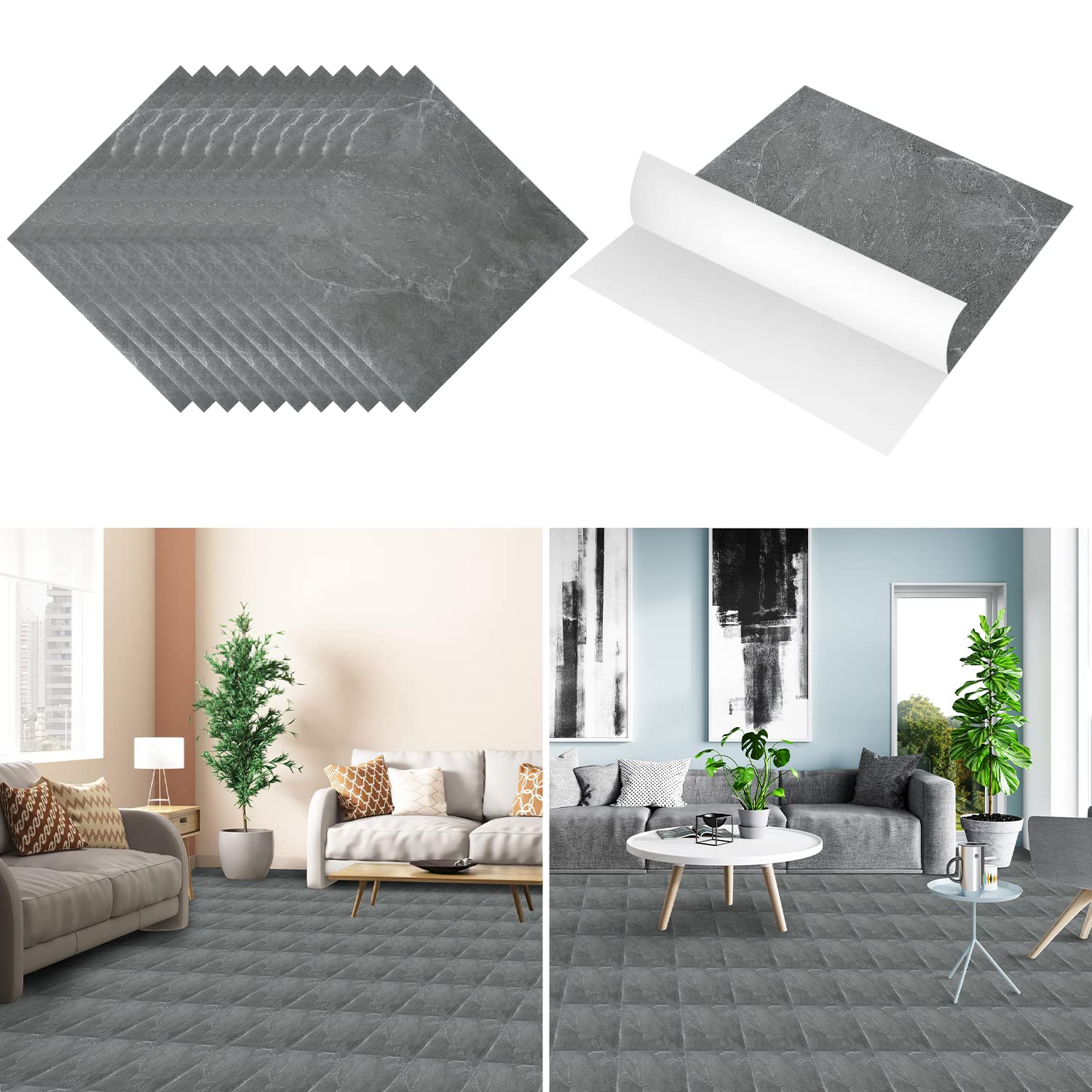 Jopassy PVC Bodenbelag selbstklebend Vinyl Bodenfliesen Marmoroptik 30x30cm