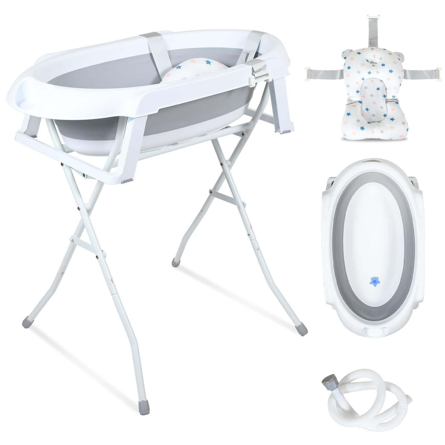 Jopassy faltbare Babybadewanne 85 x 47 x 21 cm mit Gestell und Badematte
