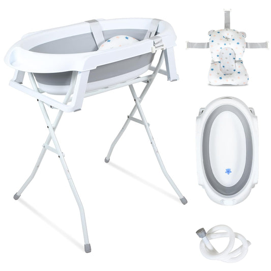 Jopassy faltbare Babybadewanne 85 x 47 x 21 cm mit Gestell und Badematte