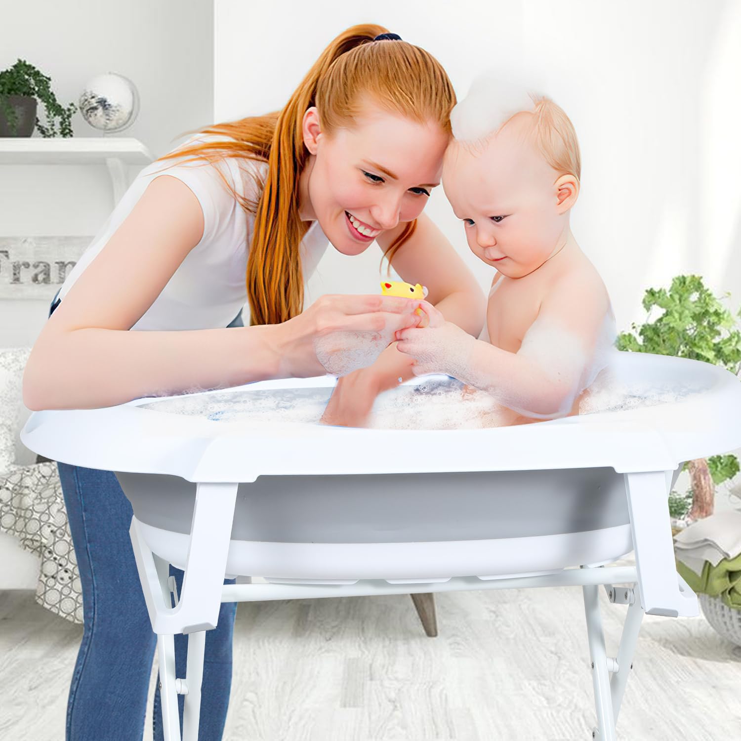 Jopassy faltbare Babybadewanne 85 x 47 x 21 cm mit Gestell und Badematte