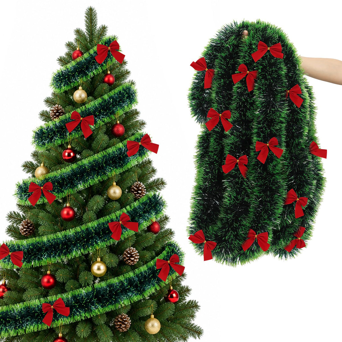 Jopassy Weihnachtsgirlande 10/12/15 m mit Deko-Schleifen für Innen und Außen