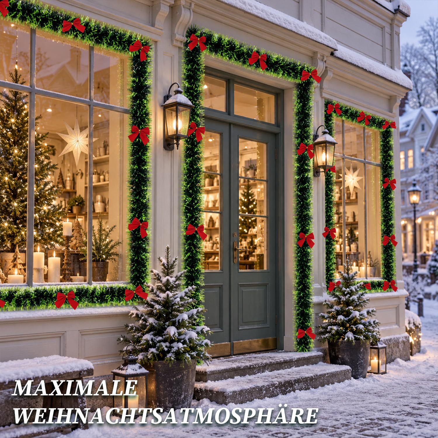 Jopassy Weihnachtsgirlande 10/12/15 m mit Deko-Schleifen für Innen und Außen