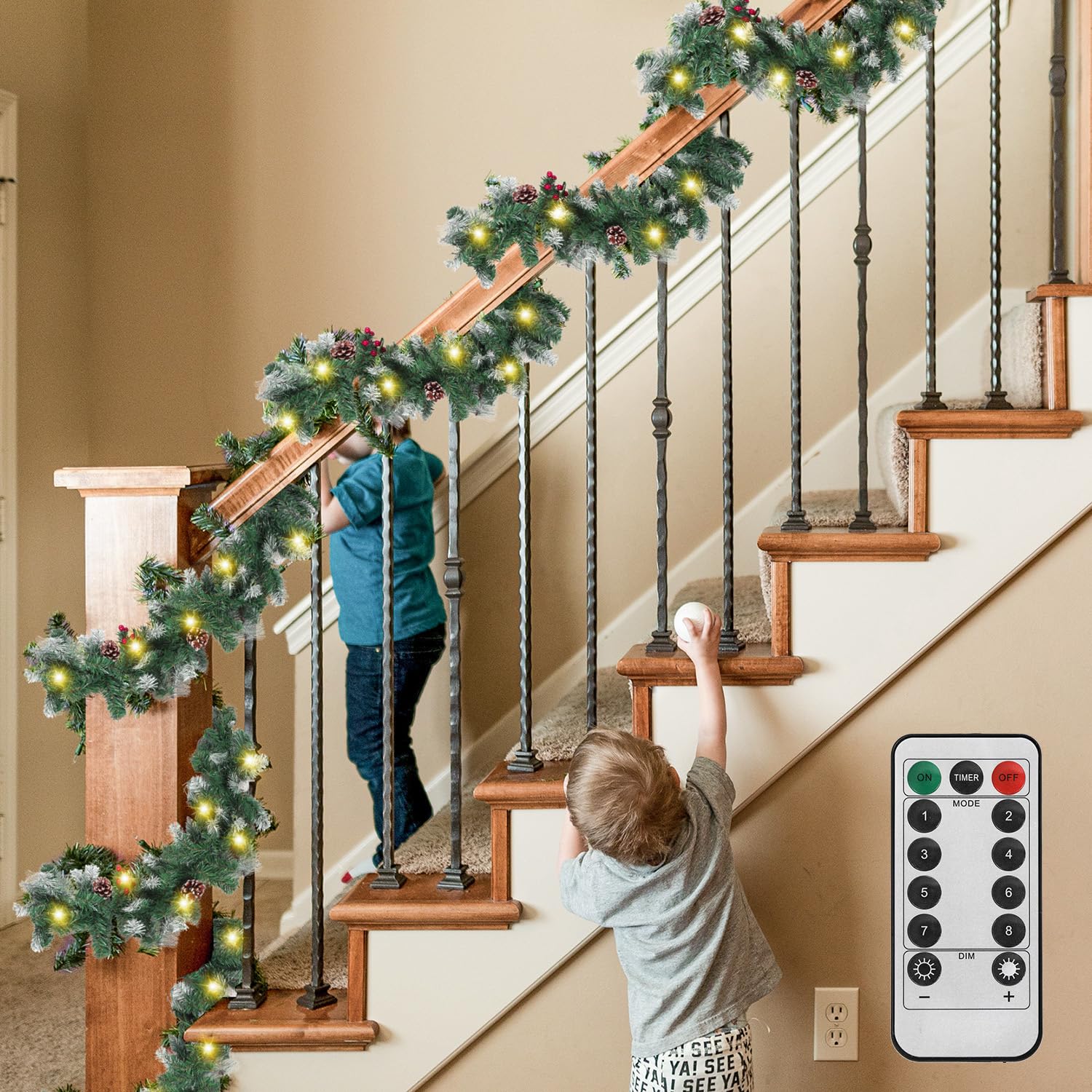 Jopassy Weihnachtsgirlande 2,7 m mit LED Beleuchtung und Fernbedienung