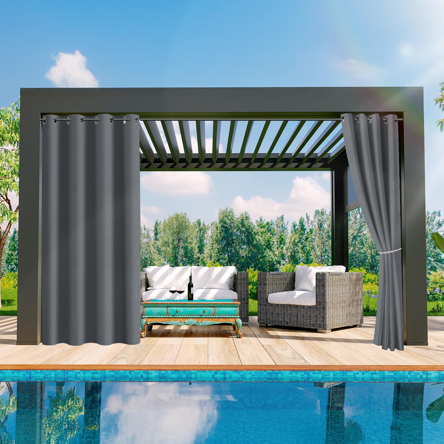 Jopassy Outdoor Vorhang 2er Set Wetterfest 132x244 cm Sichtschutz für Balkon Terrasse