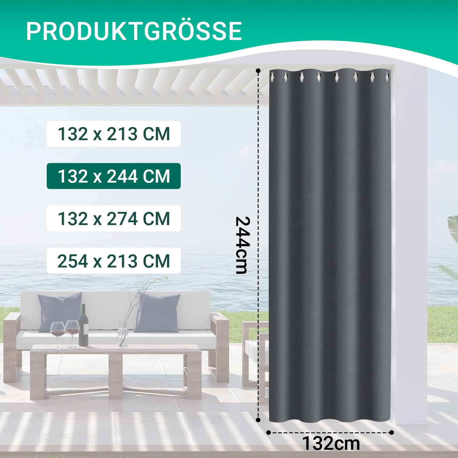 Jopassy Outdoor Vorhang 2er Set Wetterfest 132x244 cm Sichtschutz für Balkon Terrasse