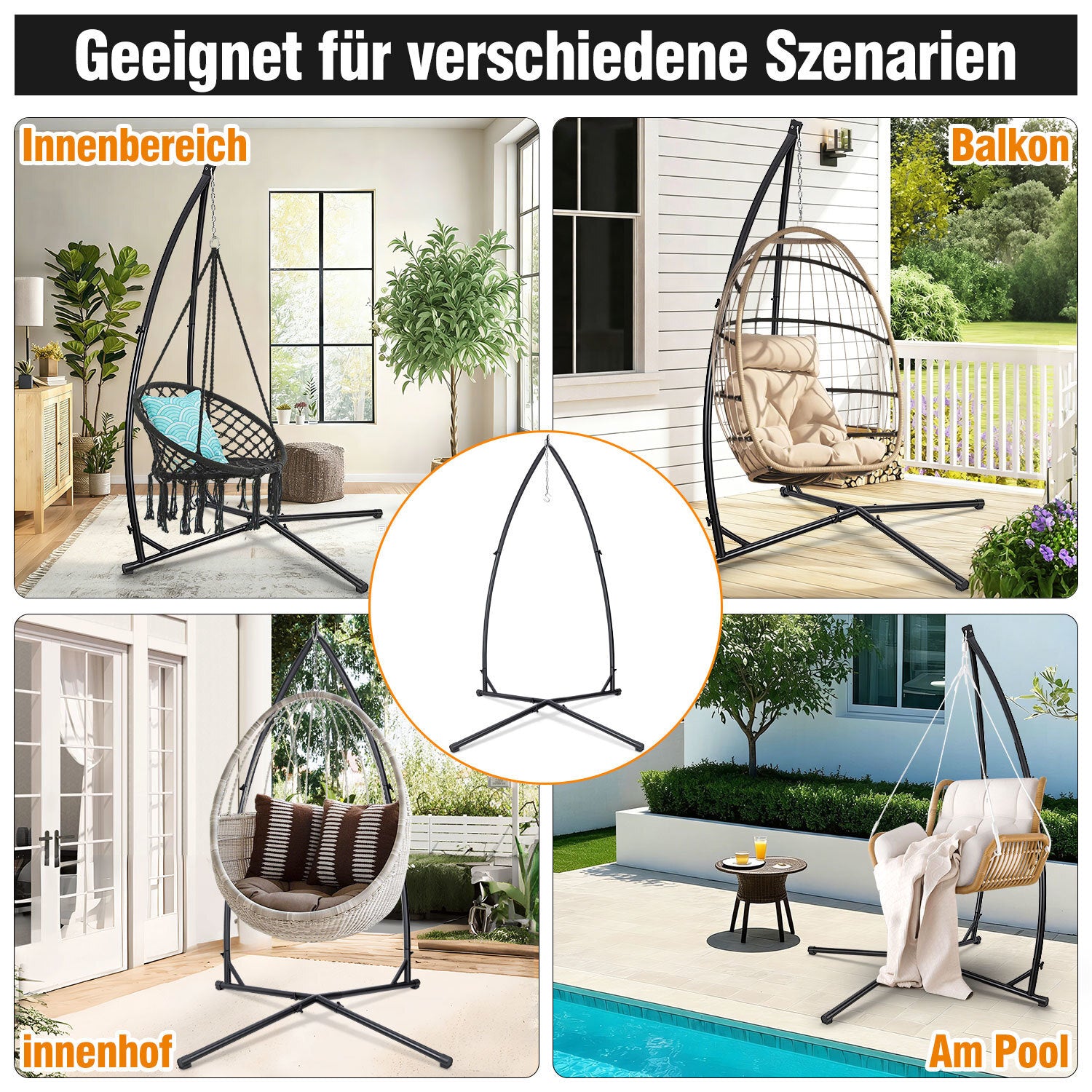 Jopassy Hängesessel Gestell aus Metall – Hängestuhlgestell / Hängesitzständer bis 150 kg für Hängesessel, Indoor & Outdoor
