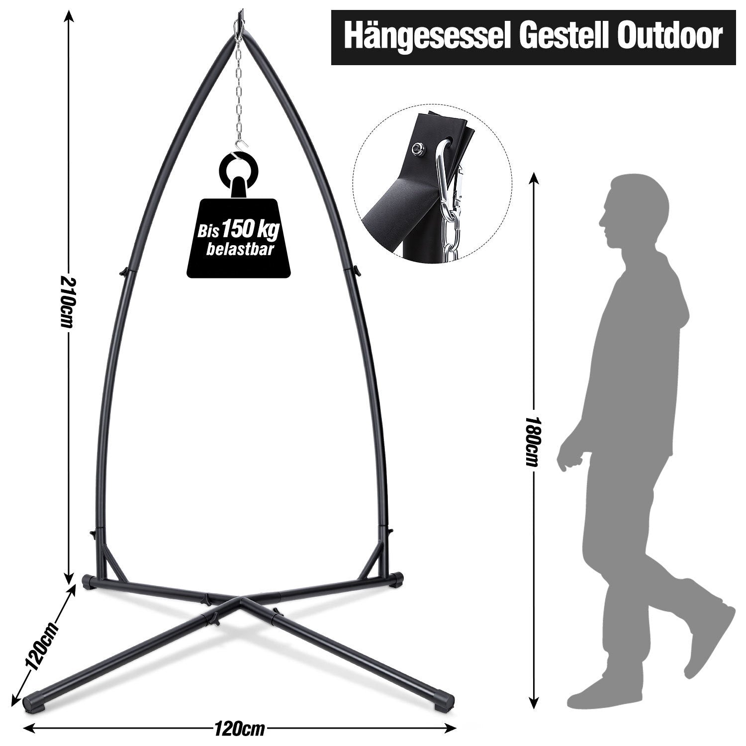Jopassy Hängesessel Gestell aus Metall – Hängestuhlgestell / Hängesitzständer bis 150 kg für Hängesessel, Indoor & Outdoor