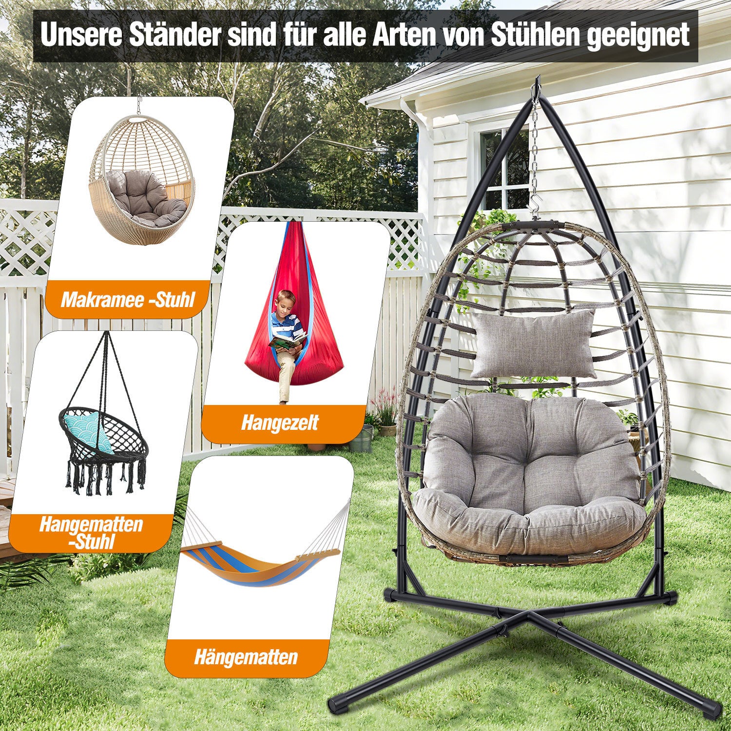 Jopassy Hängesessel Gestell aus Metall – Hängestuhlgestell / Hängesitzständer bis 150 kg für Hängesessel, Indoor & Outdoor