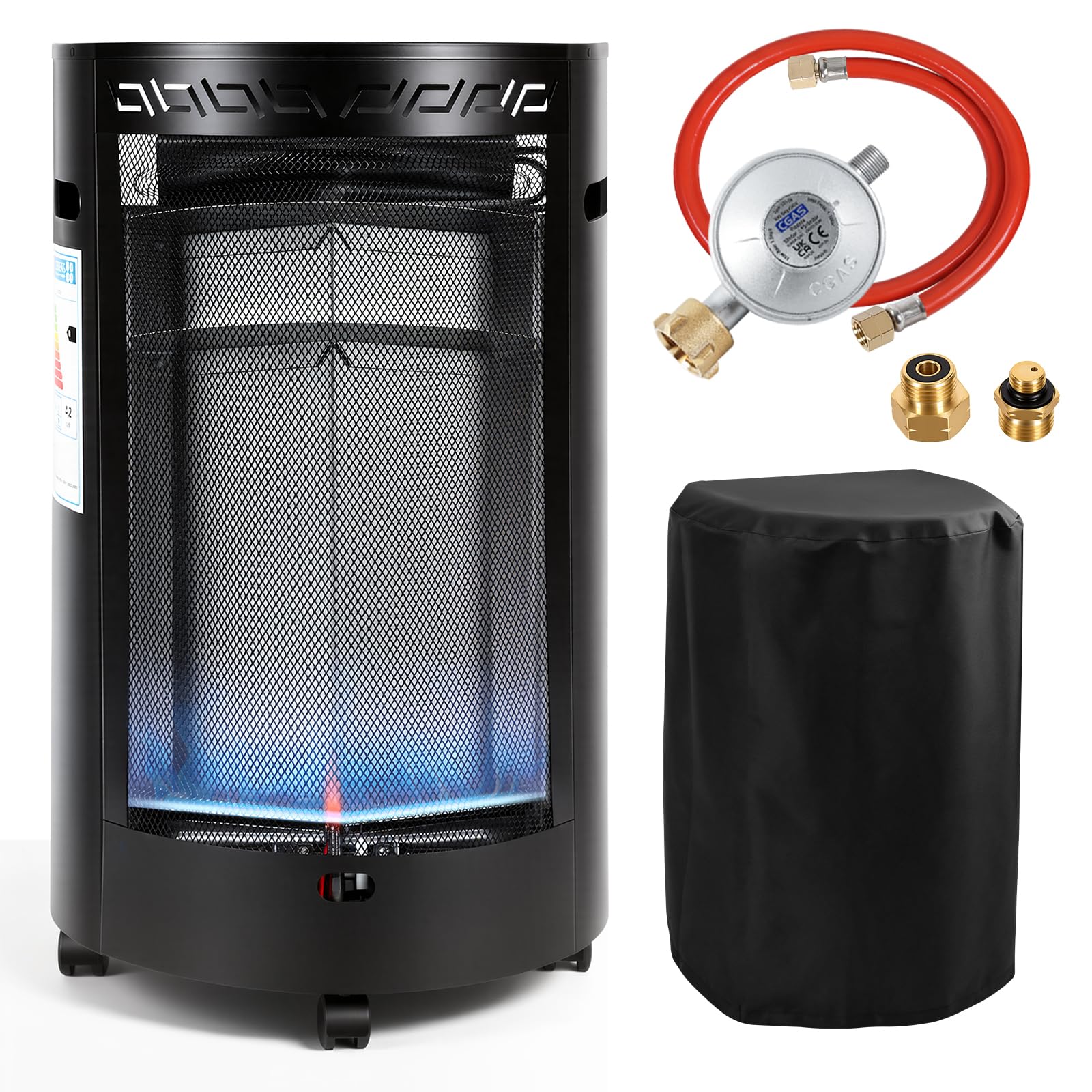 Jopassy Gasheizer 4,2 kW mit 2 Heizstufen Edelstahlbrenner und Rollen