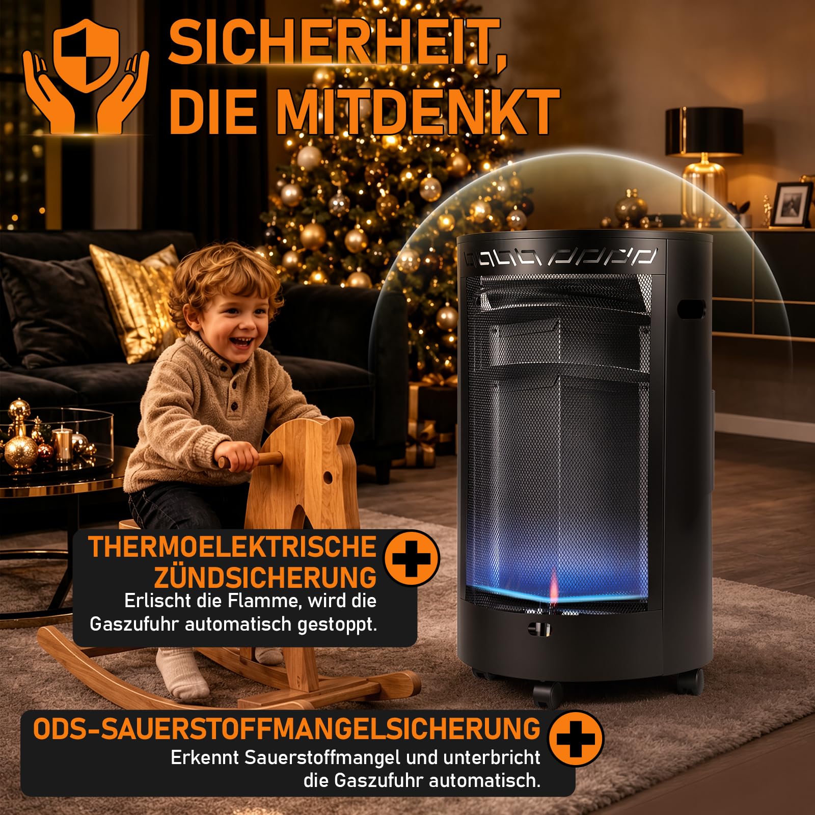 Jopassy Gasheizer 4,2 kW mit 2 Heizstufen Edelstahlbrenner und Rollen