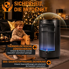 Jopassy Gasheizer 4,2 kW mit 2 Heizstufen Edelstahlbrenner und Rollen
