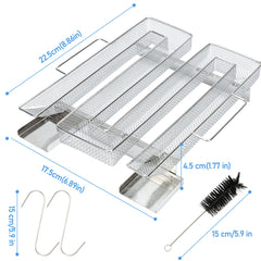 Jopassy Kaltraucherzeuger aus Edelstahl – Sparbrand Räucherspirale für Räucherofen, Smoker & Kugelgrill, inkl. Reinigungsbürste + 2 Räucherhaken, 22,5 x 17,5 x 4,5 cm