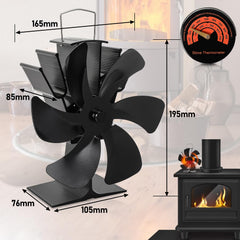 Jopassy Kaminventilator 6 Blatt wärmebetrieben mit Thermometer für Holzofen und Kamin