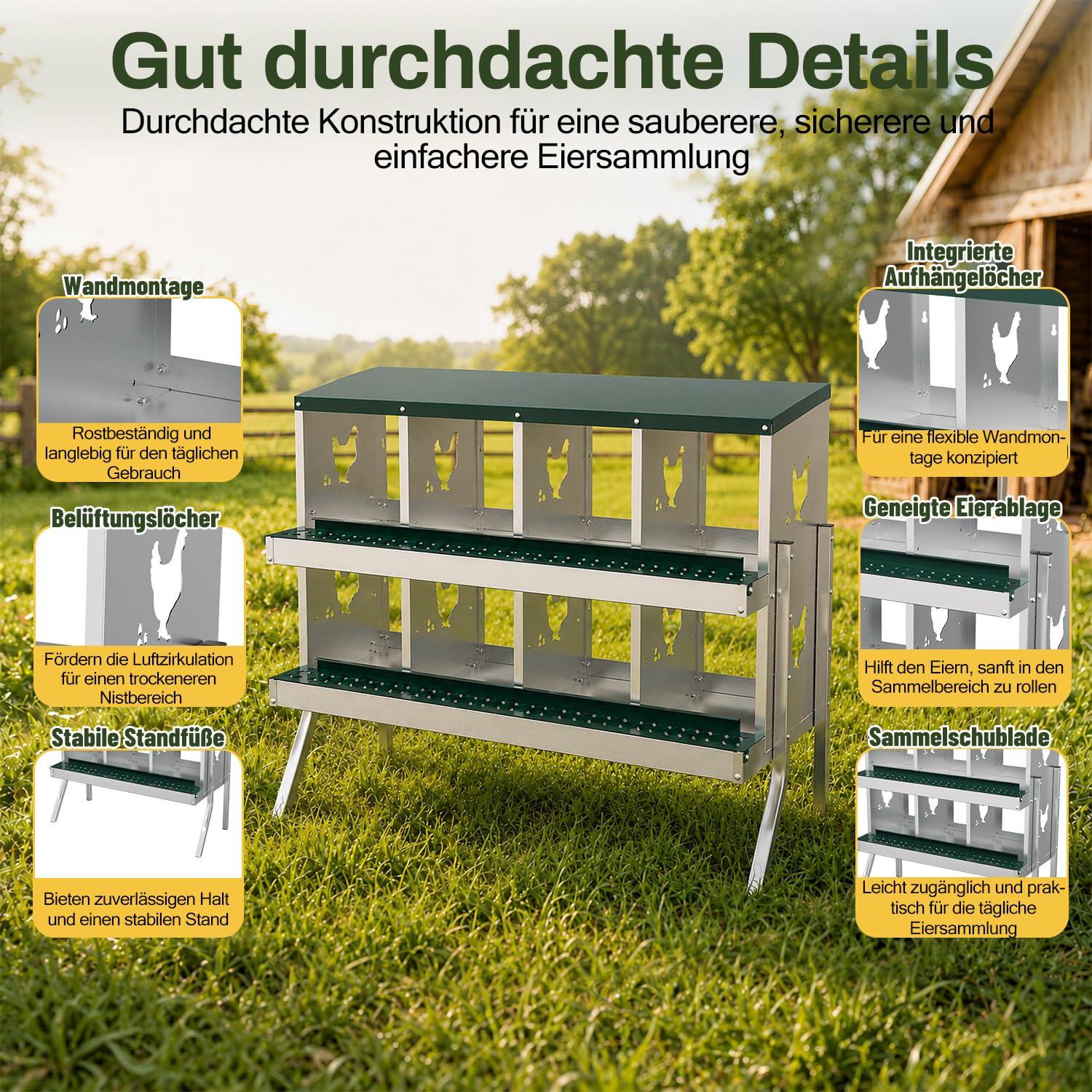 Jopassy Legenest für Hühner 6/8/10 Fächer Abrollnest mit Eiersammelfach