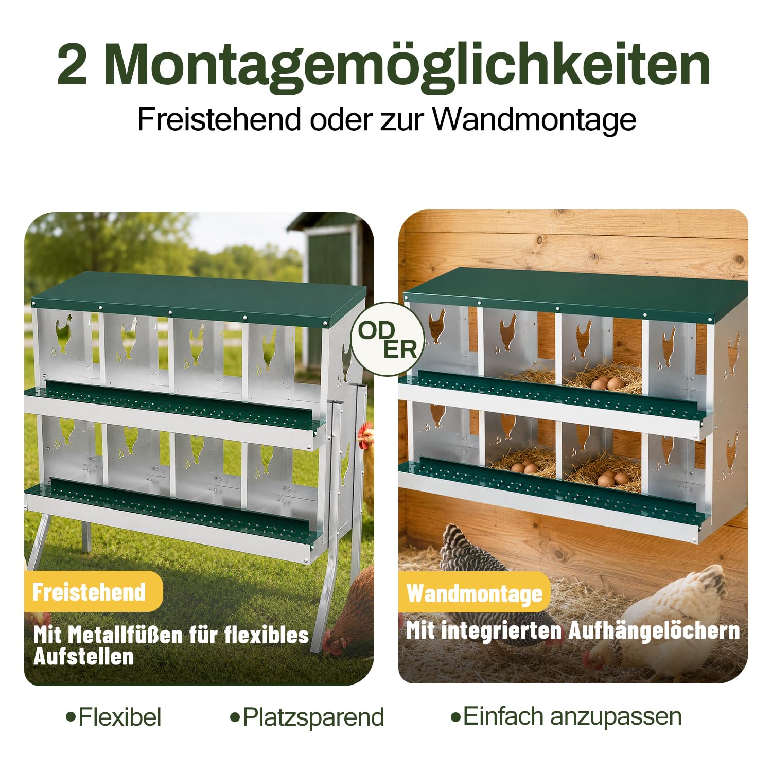 Jopassy Legenest für Hühner 6/8/10 Fächer Abrollnest mit Eiersammelfach
