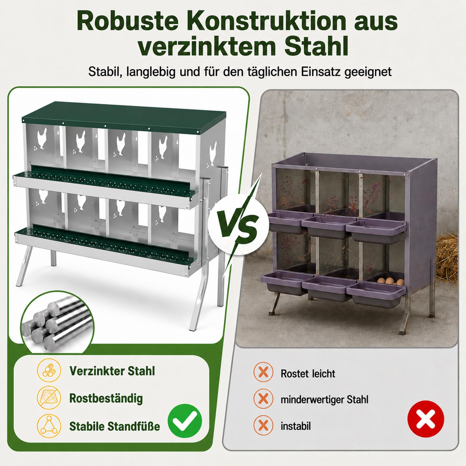 Jopassy Legenest für Hühner 6/8/10 Fächer Abrollnest mit Eiersammelfach