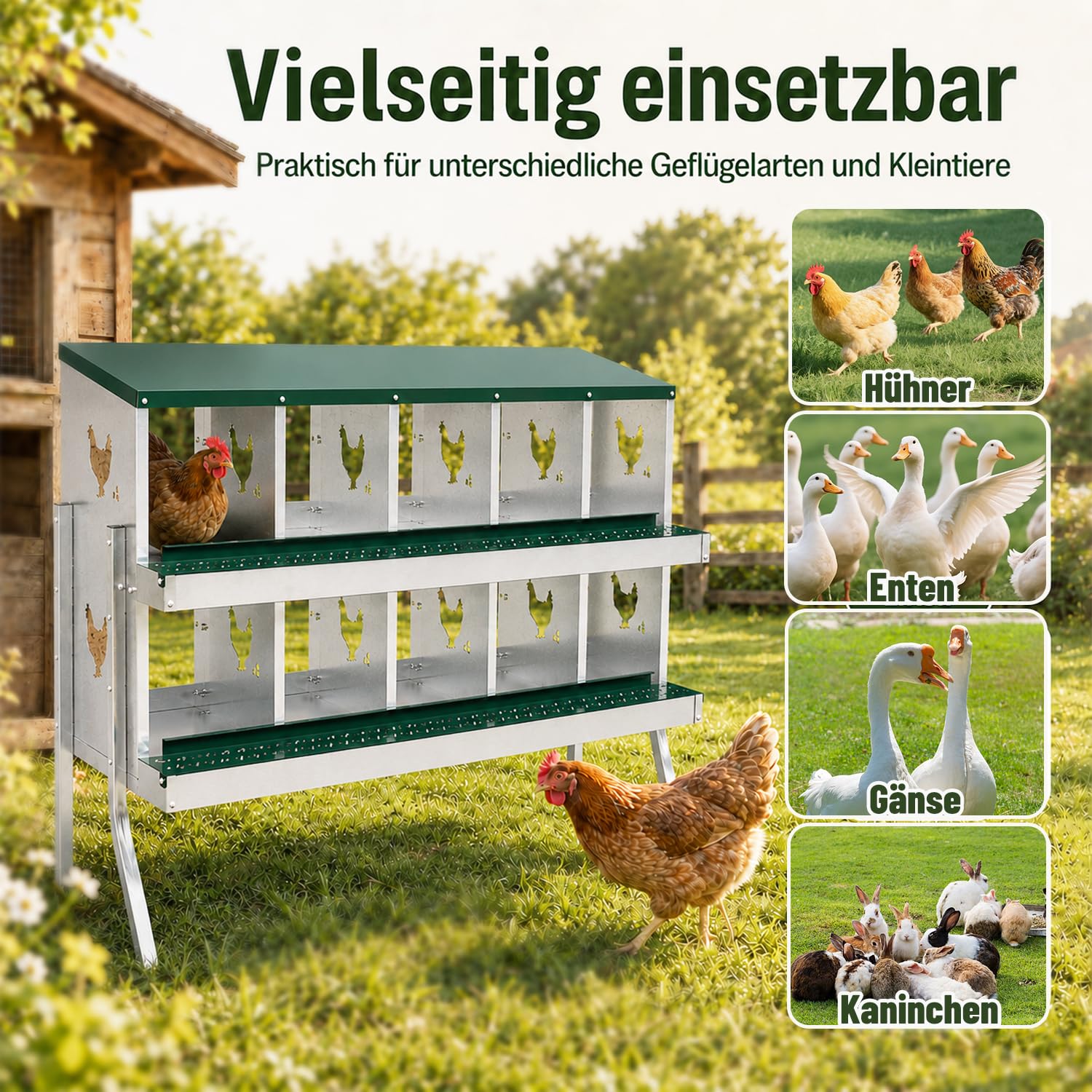 Jopassy Legenest für Hühner 6/8/10 Fächer Abrollnest mit Eiersammelfach