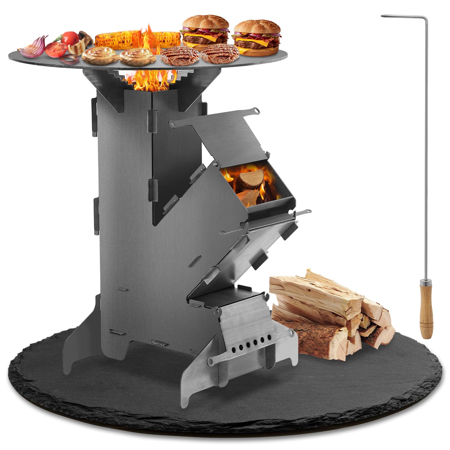 Jopassy Raketenofen 34x57 cm mit Grillplatte Outdoor BBQ