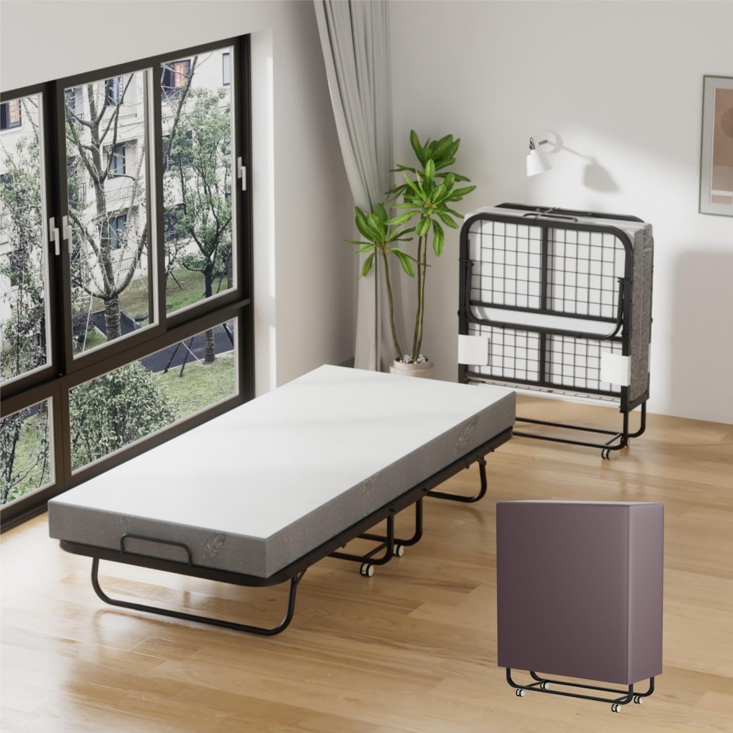 Jopassy Klappbett 90 x 200 cm mit 13 cm Matratze, klappbares Gästebett mit Rollen, bis 200 kg