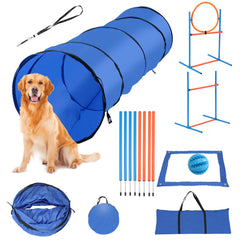 Jopassy Hunde Agility Set mit Tunnel Hürde Slalomstangen und Tragetasche