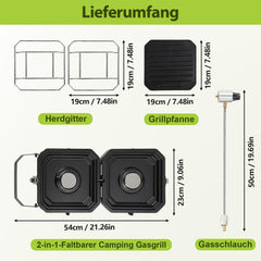 Jopassy Campingkocher 2 flammig mit Grillplatte und Gasschlauch