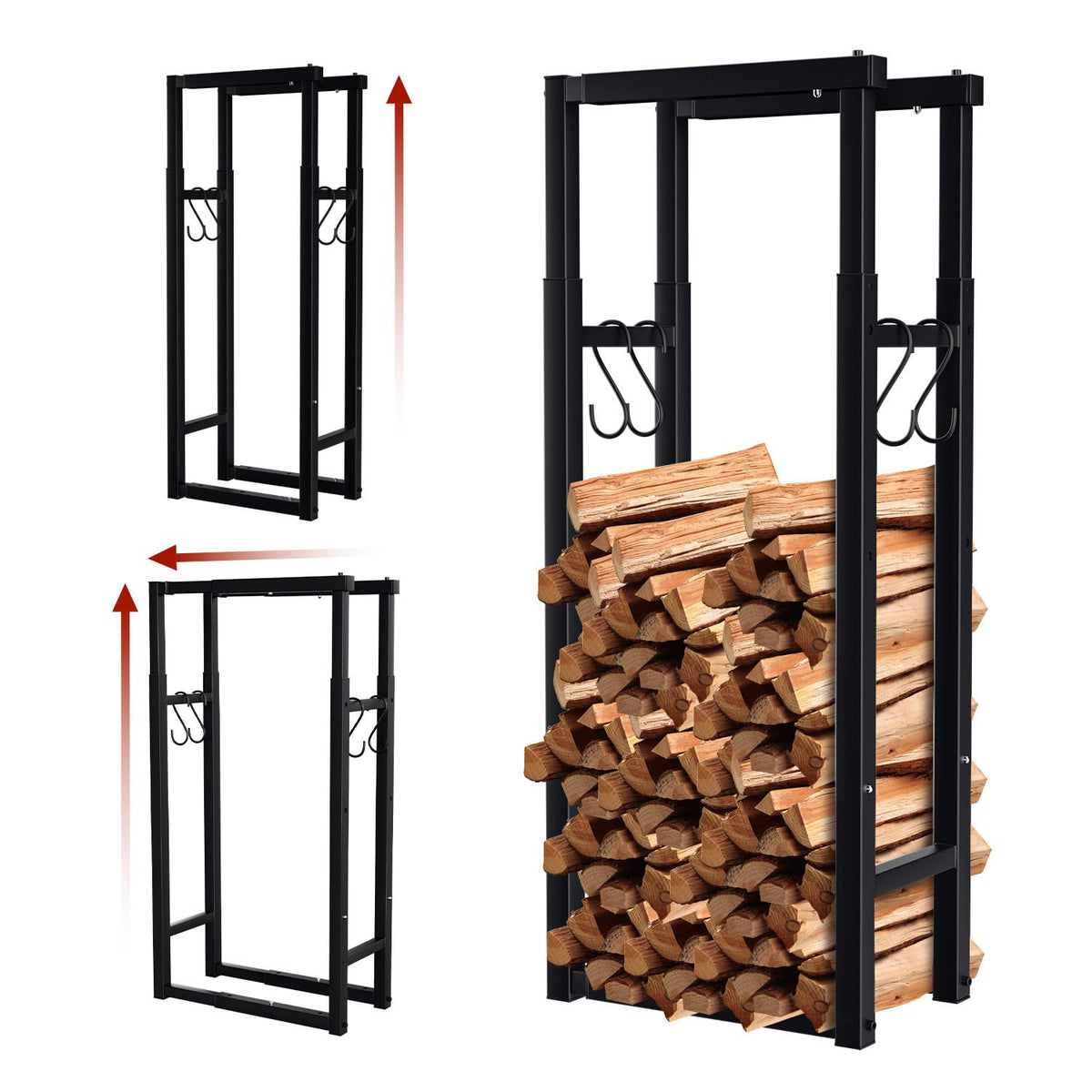 Jopassy Kaminholzregal verstellbar 40–100 cm mit 4 Haken